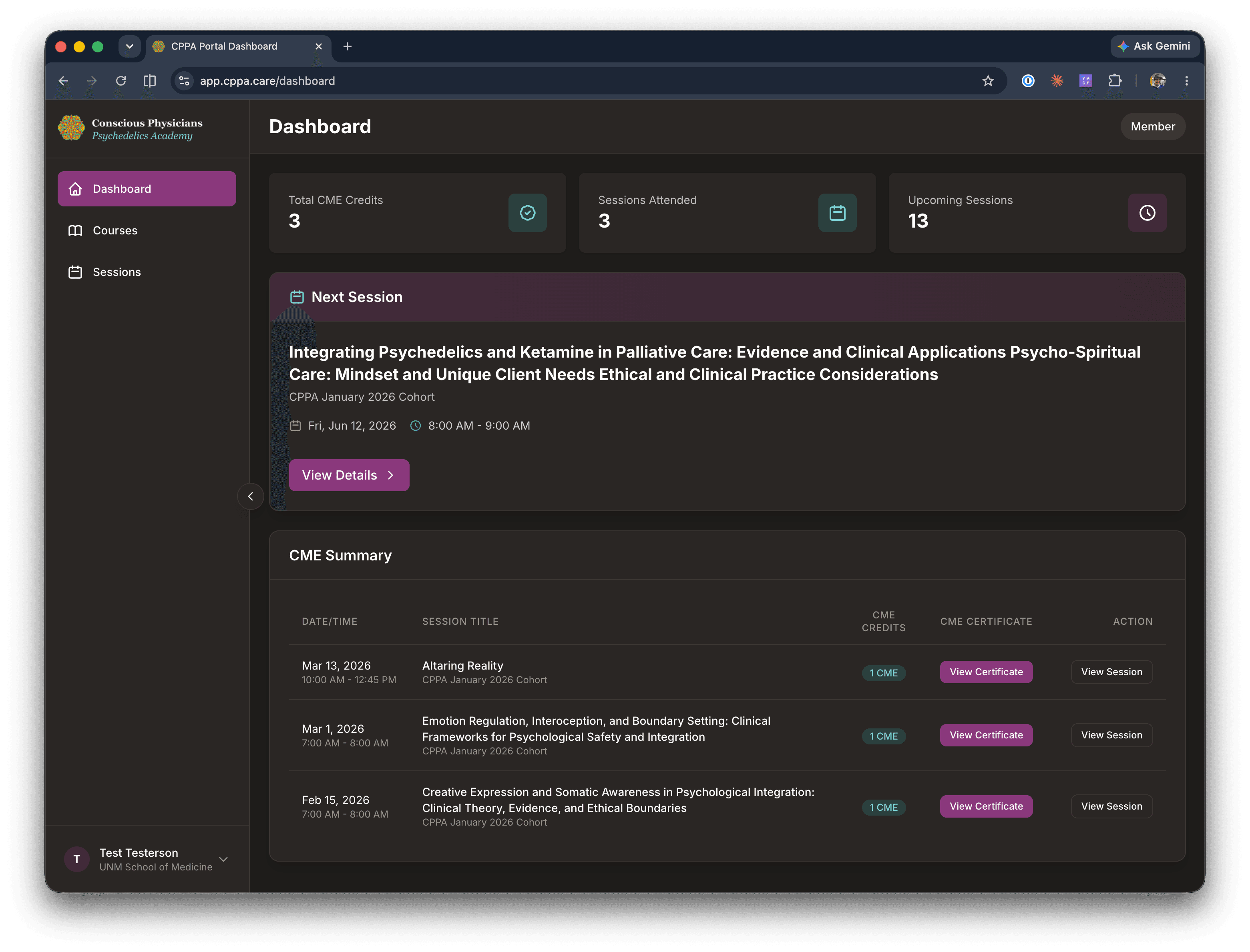 The CPPA member dashboard, a custom branded system built by Clavion Labs
