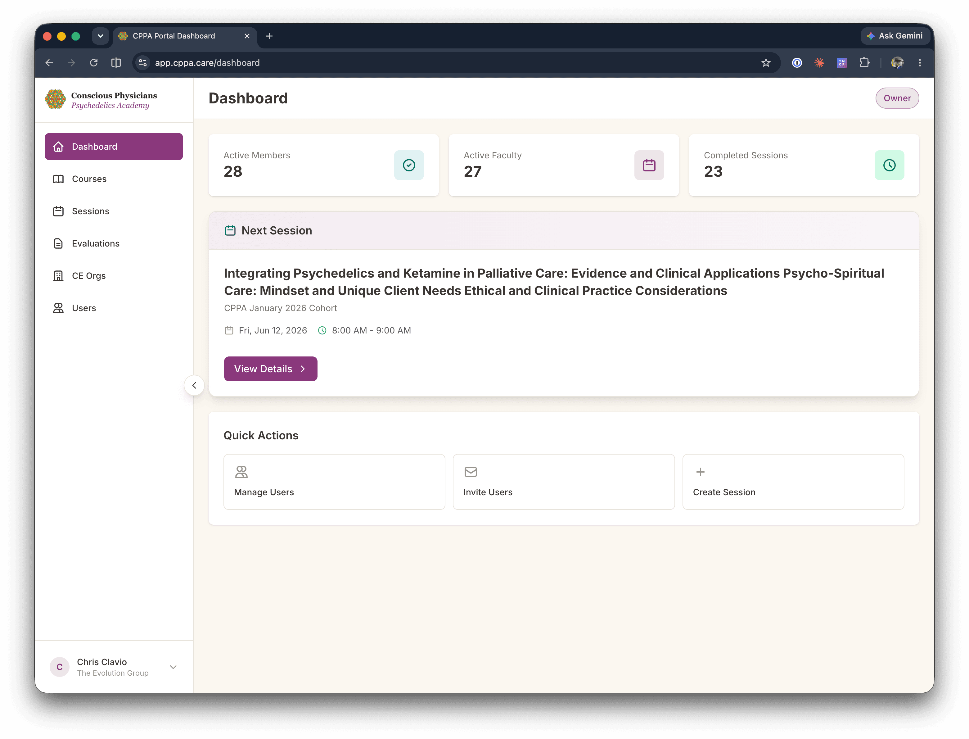 The CPPA member portal, a custom branded system built by Clavion Labs
